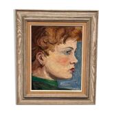 Huile sur panneau suédoise – « Portrait » par M.S. – vintage et encadrée