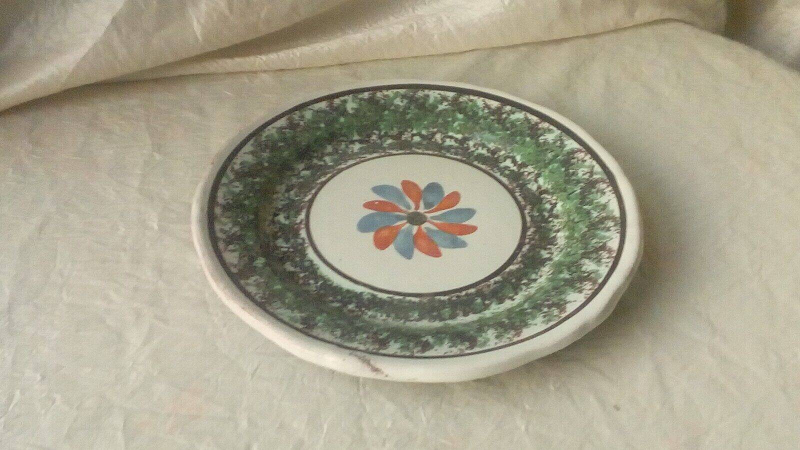 Earthenware plate from forges leseaux cul noir sponge decoration late 19th century