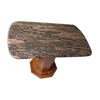 Vintage natural stone table with central architectural base, 70s.