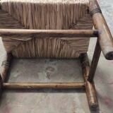 Repose pied en bois et paille ancien