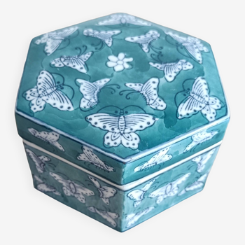 Chinese box, hexagonal shaped candy box with butterfly decoration