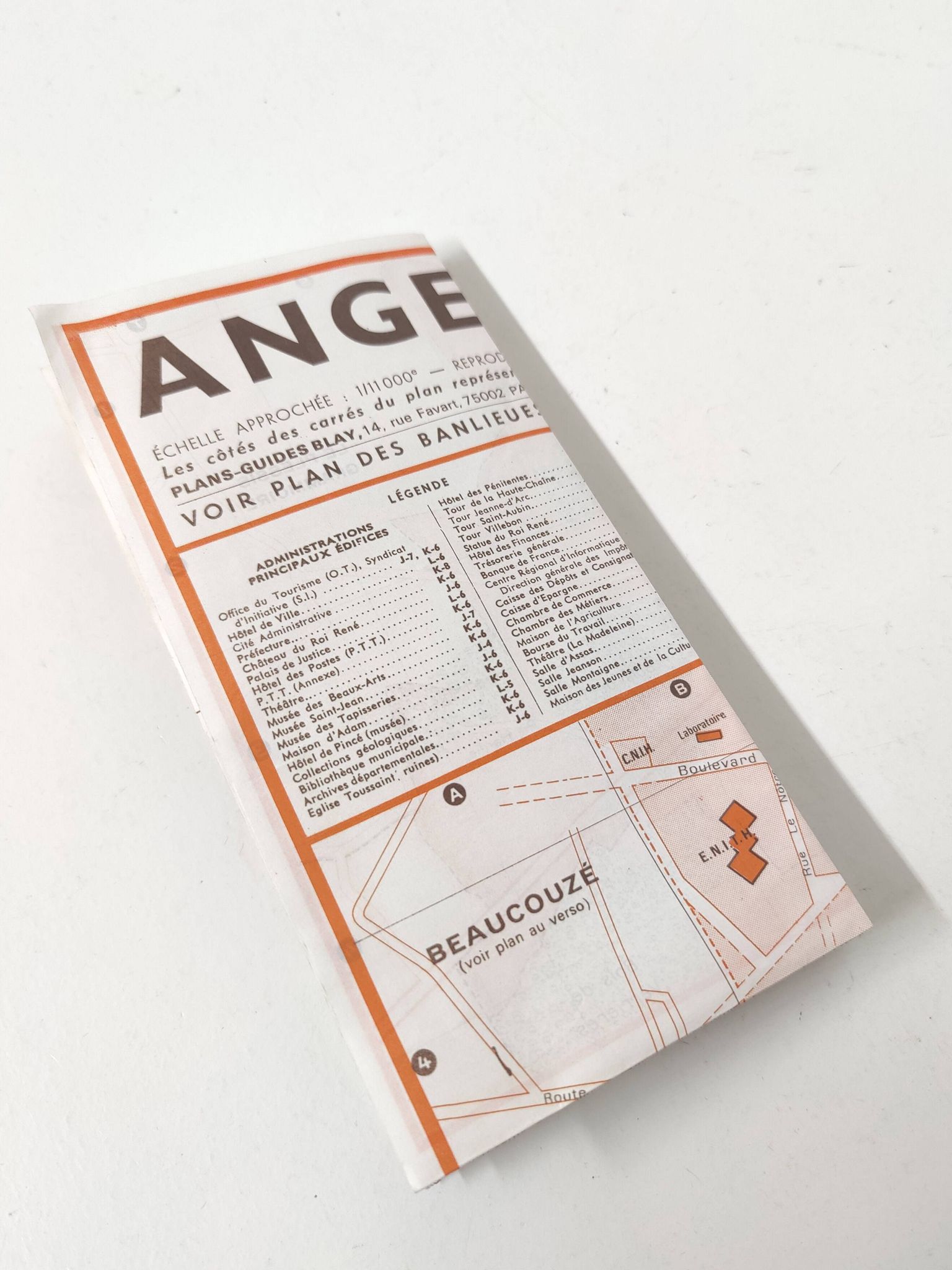 Angers vintage map 74x54cm