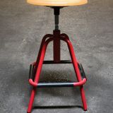 Red stool with industrial vintage screw 80s