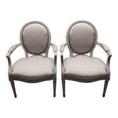 Lot de 2 fauteuils médaillon style Louis XVI