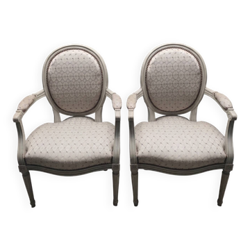 Set of 2 Louis XVI style medallion armchairs