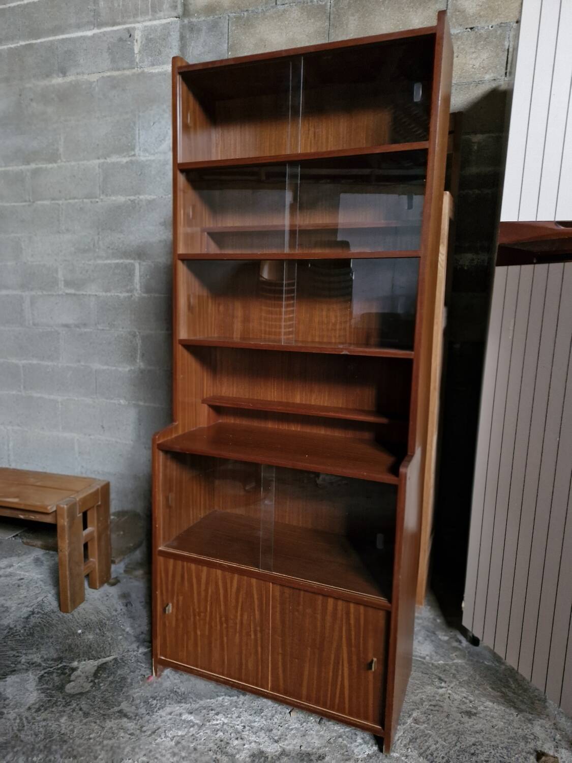 Danish teak library, display cabinet, shelves 1970