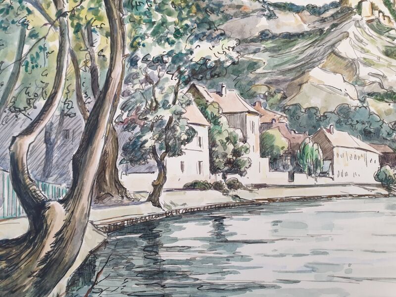 André Duculty (1912-1990) Watercolor on paper "Les Andelys (Normandy)" Signed lower right