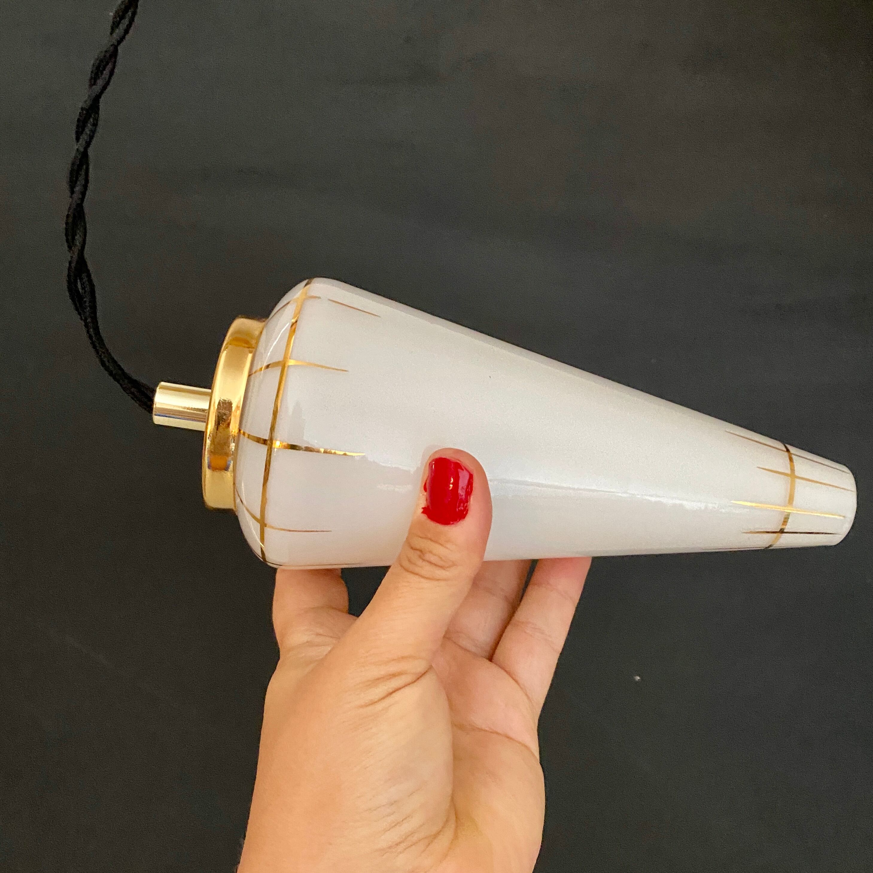 Vintage art deco globe pendant lamp in opaline