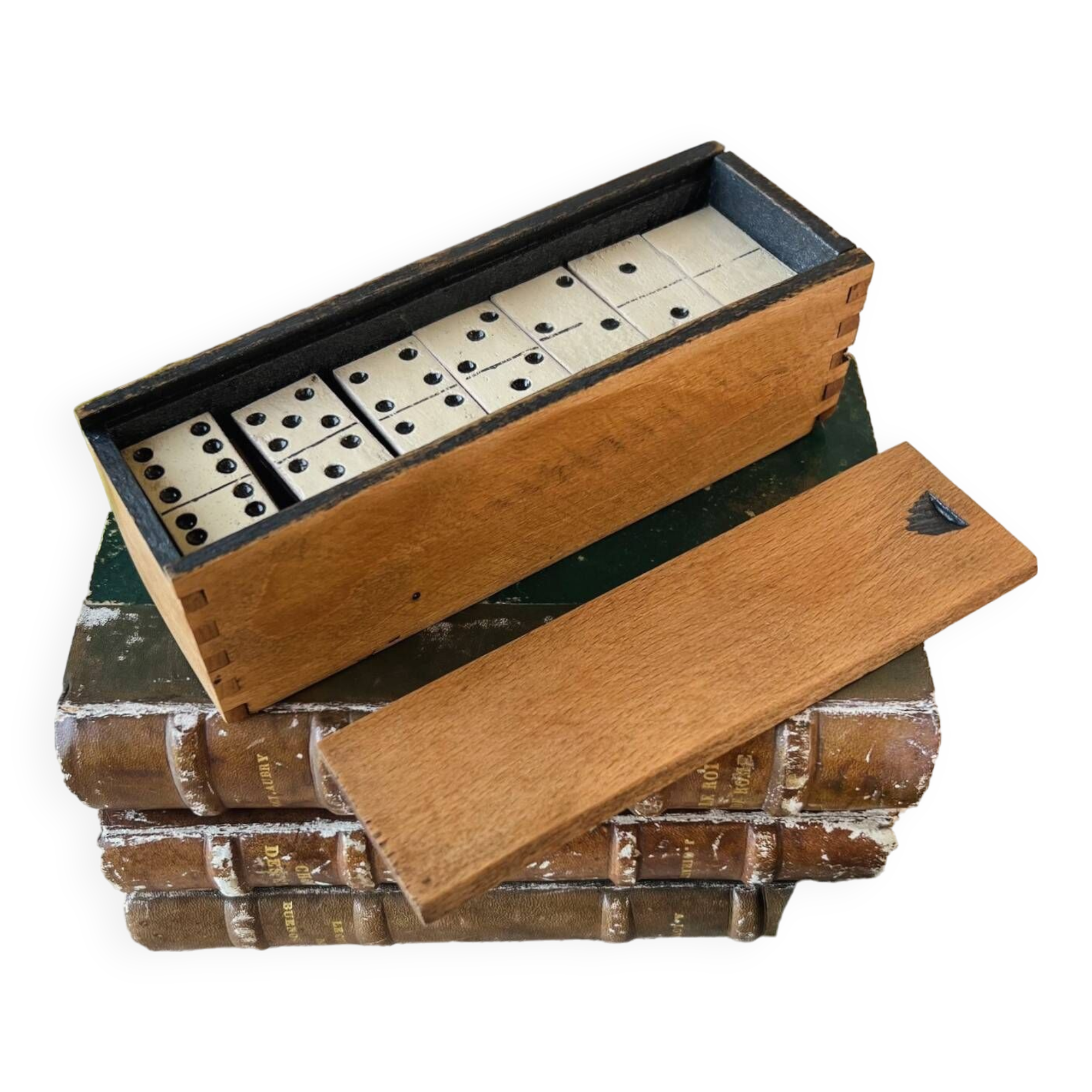 Box of wooden dominoes