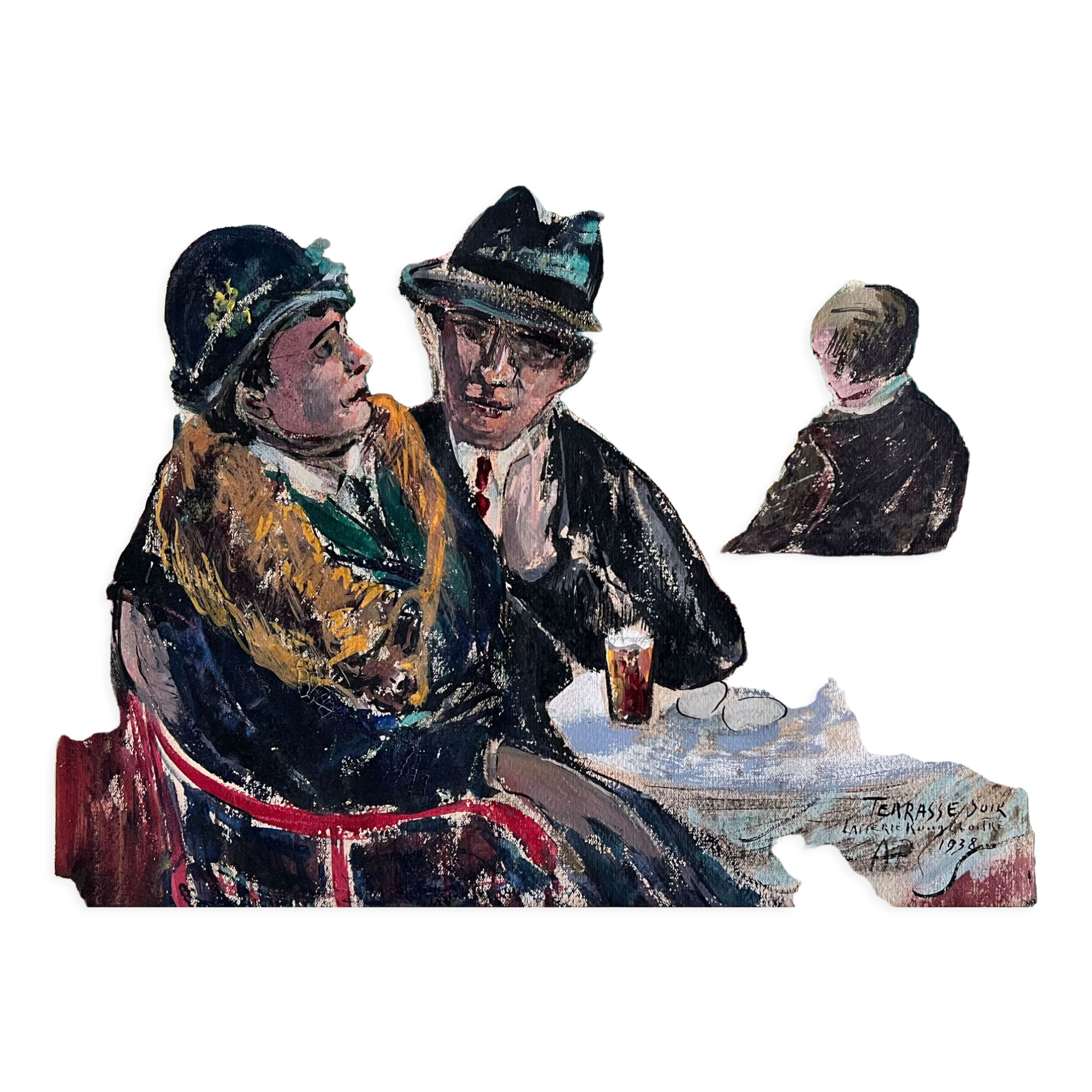 "On the terrace in the evening at the red dairy" Oil on cardboard