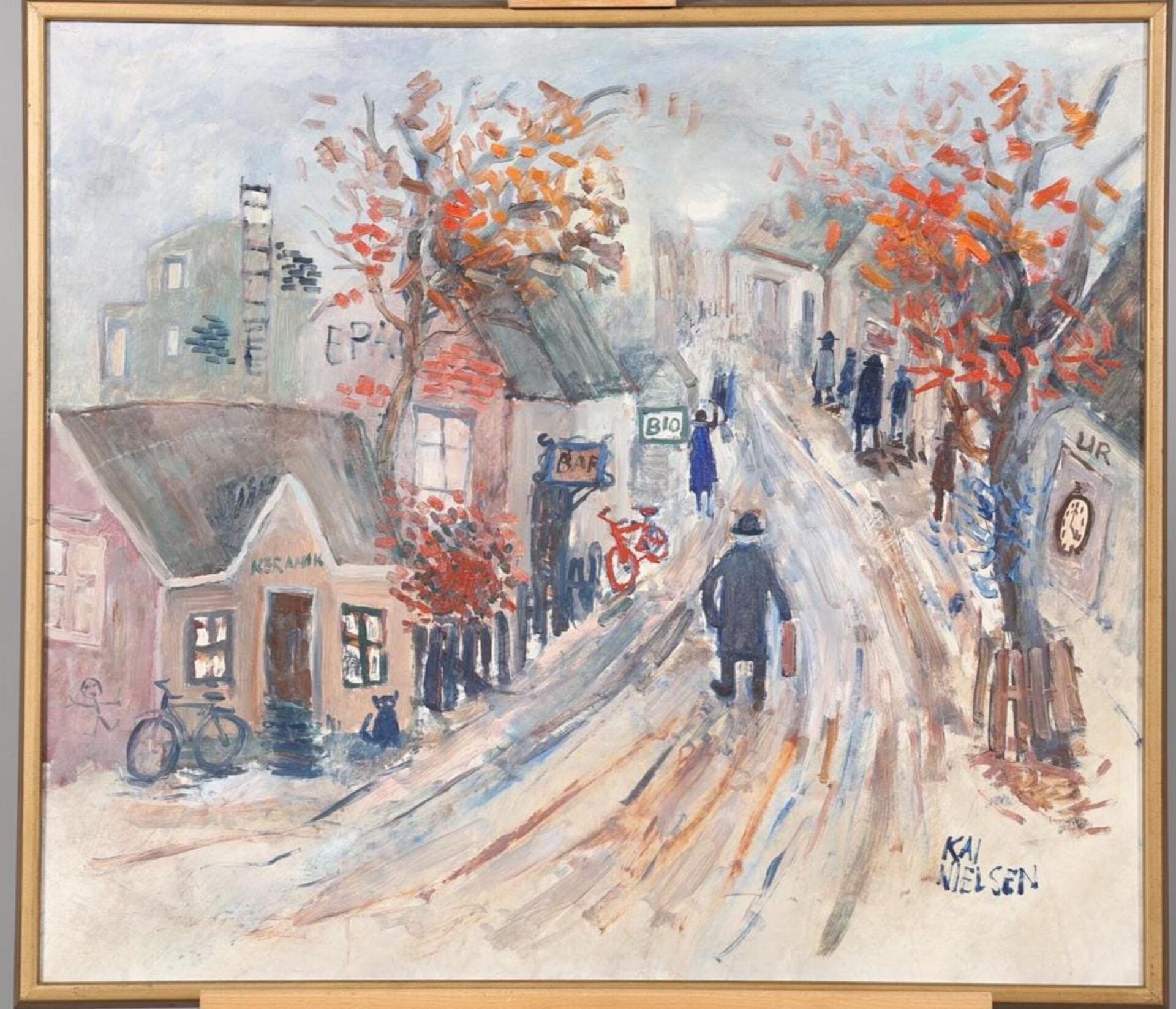Original Swedish Oil On Panel – “Bygatan” By Kai Nielsen – Signed