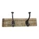 Solid teak coat hook with 2 double cast iron hooks
