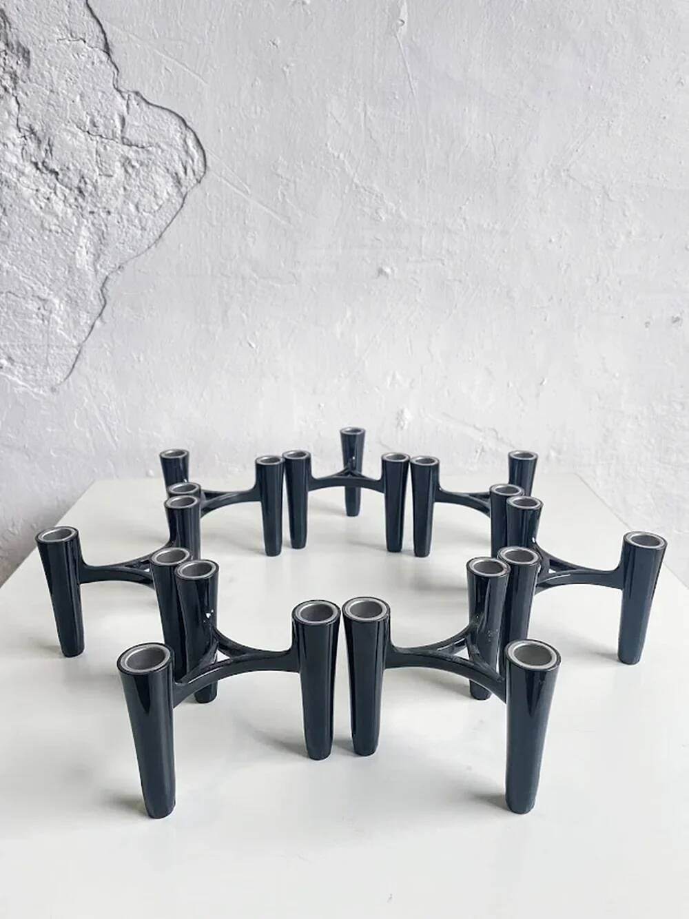 Set of 7 black candle holders designed by Koziol Hommage 2005 Germany