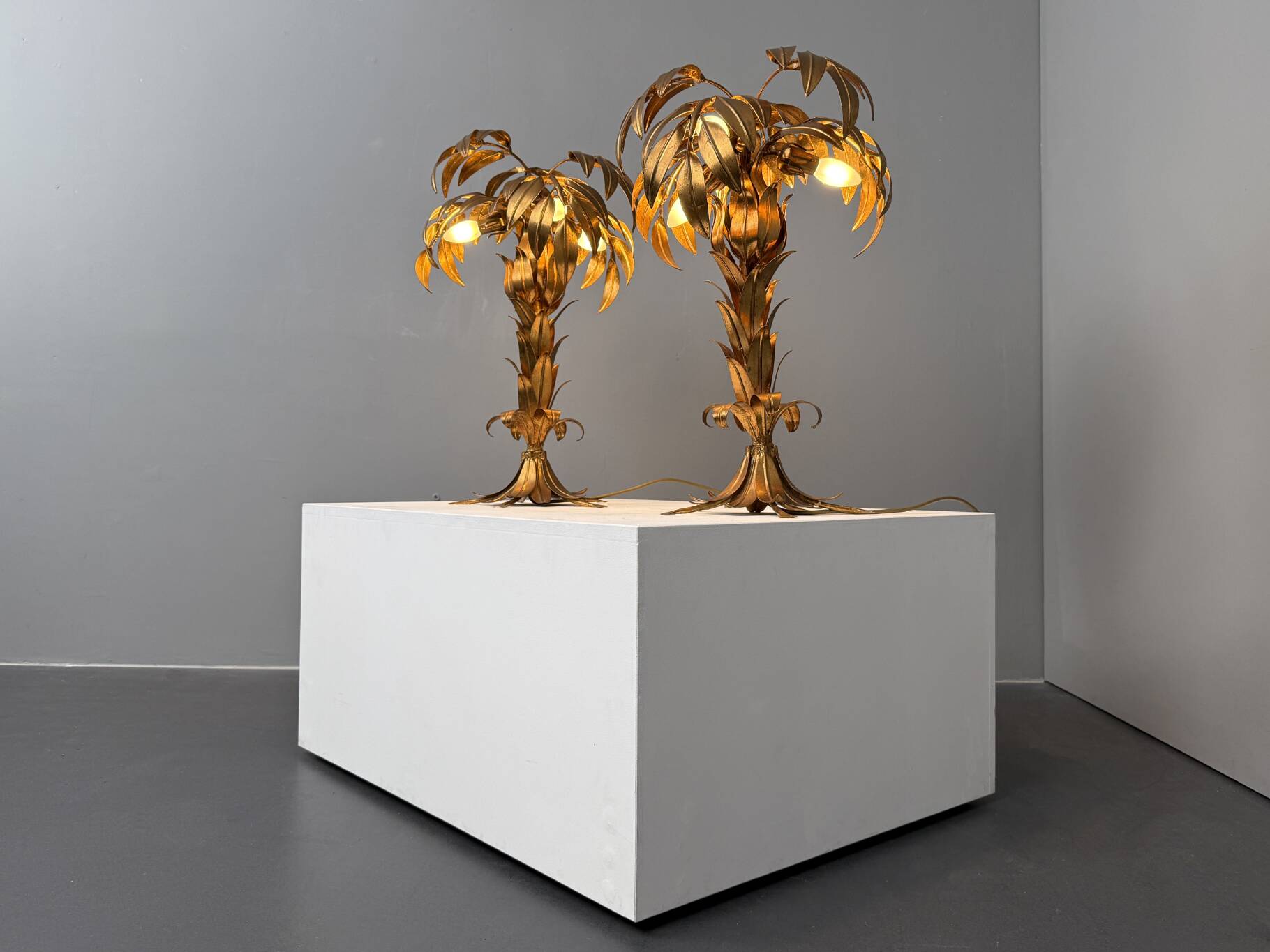 Pair of gold-plated palm tree table lamps by Hans Kögl, Germany, 1970s