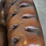 Dark brown flamed cowhide English 2.5 seater Chesterfield sofa