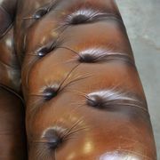 English Chesterfield 2.5 seater sofa in dark brown flamed cowhide leather