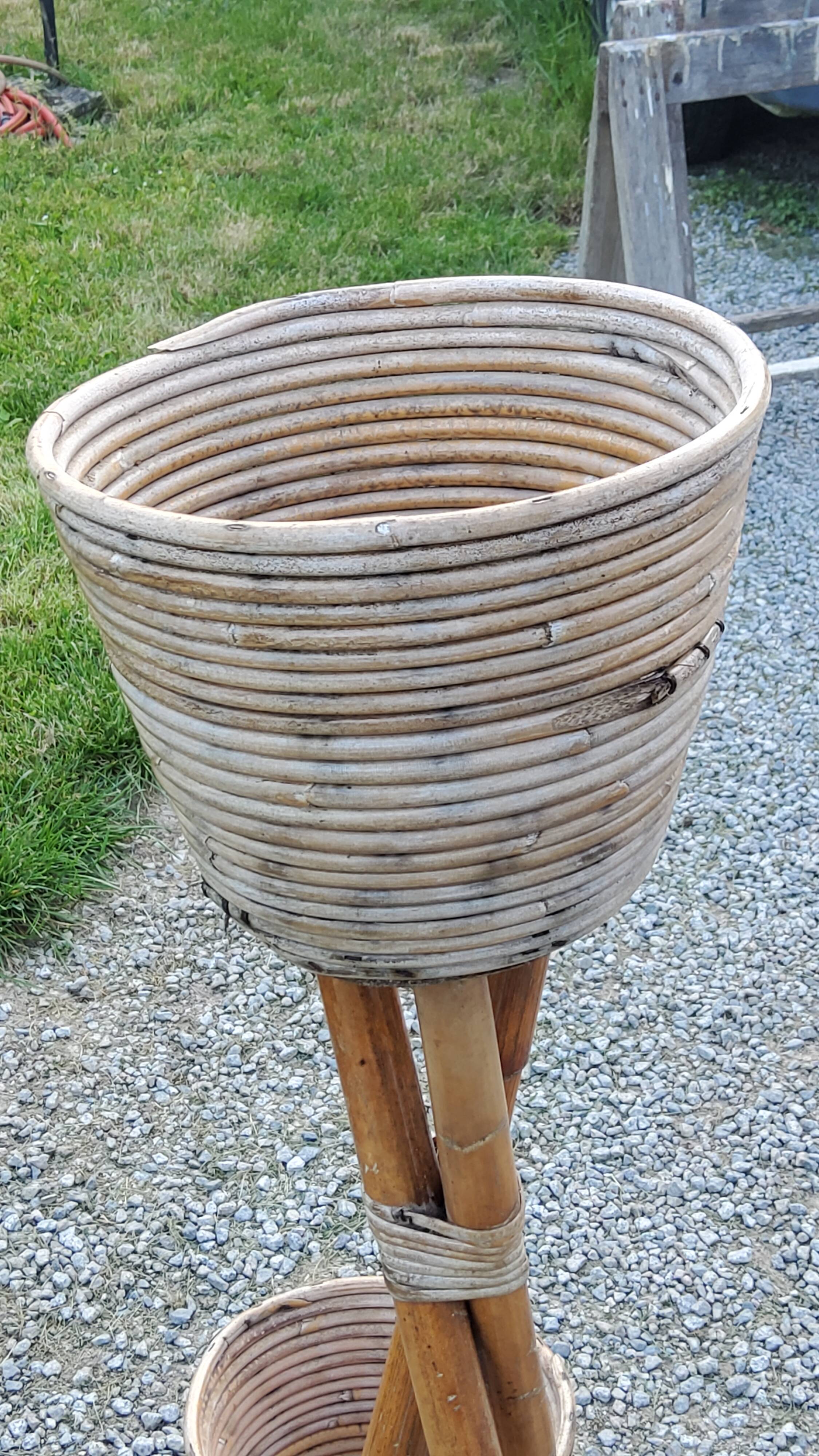 Rattan and bamboo plant holder from the 50s