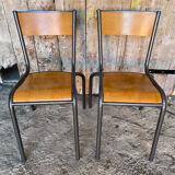 Pair of Vintage Style MULLCA Model 510 Grey Metal + Wood Chairs