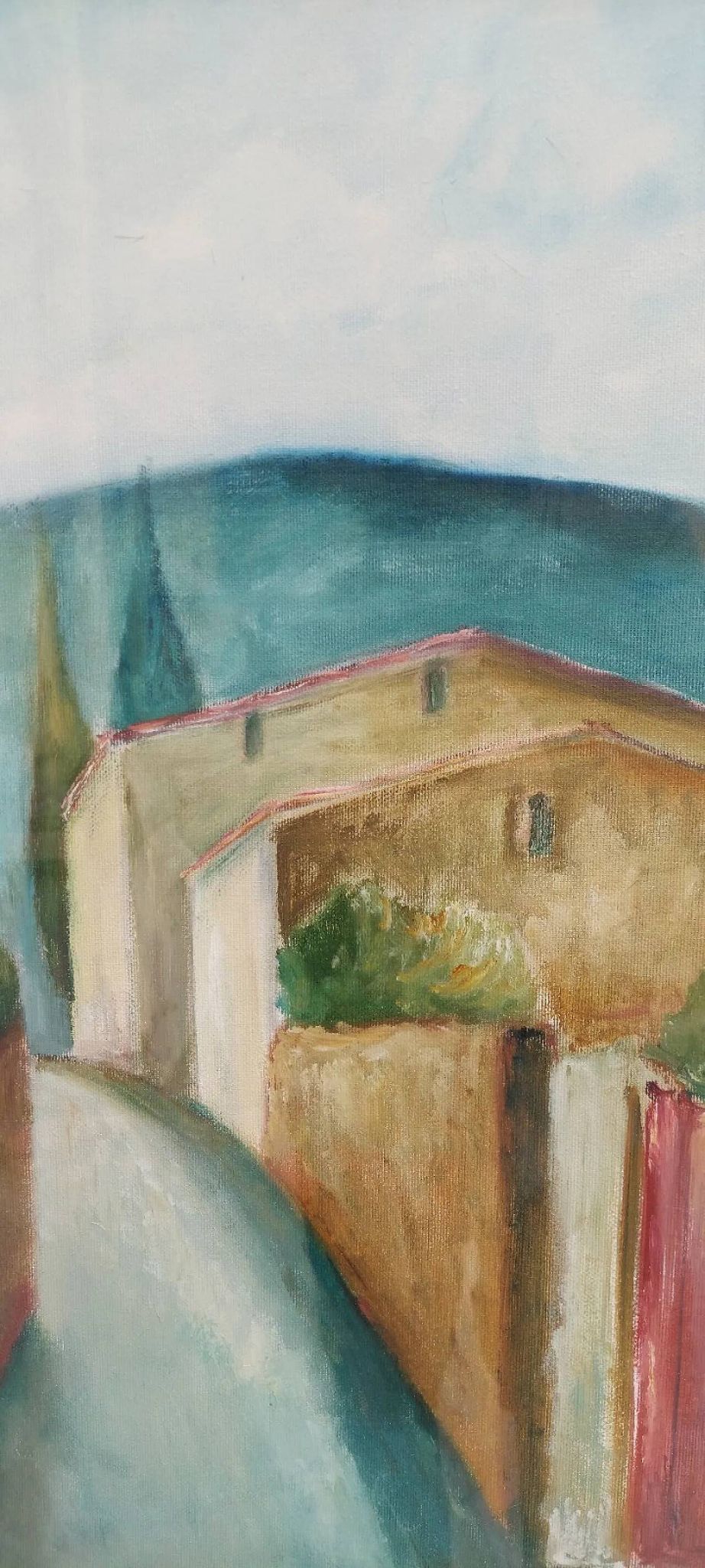 Paysage toscan, huile sur toile, fin du XXe siècle