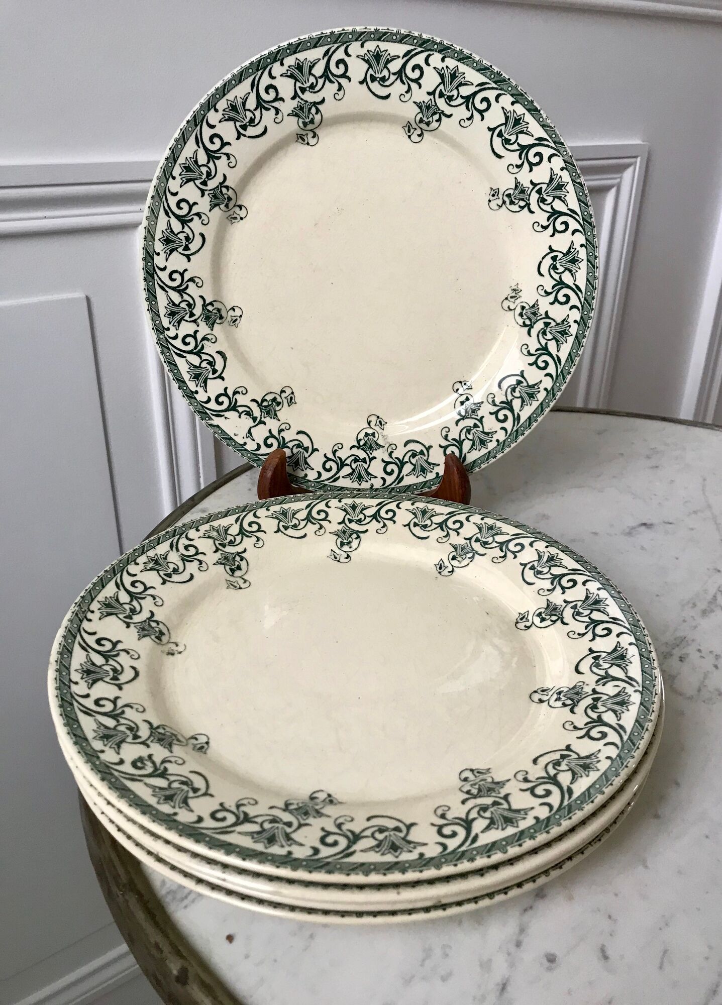 lot of 5 flat plates Terre de Fer Digoin Sarreguemines model "Suzanne" late nineteenth