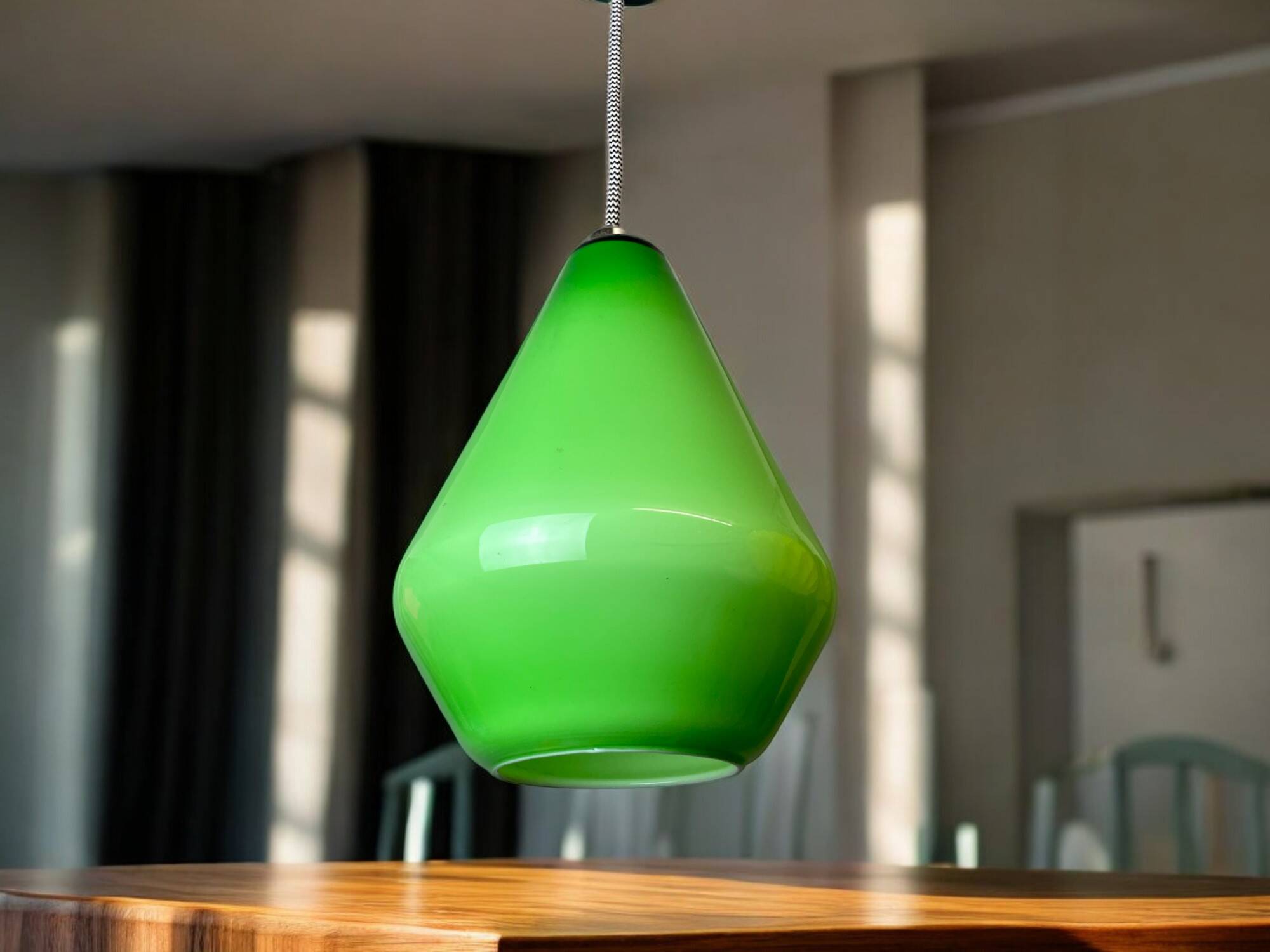 Green opaline tear drop shaped hanging lamp light