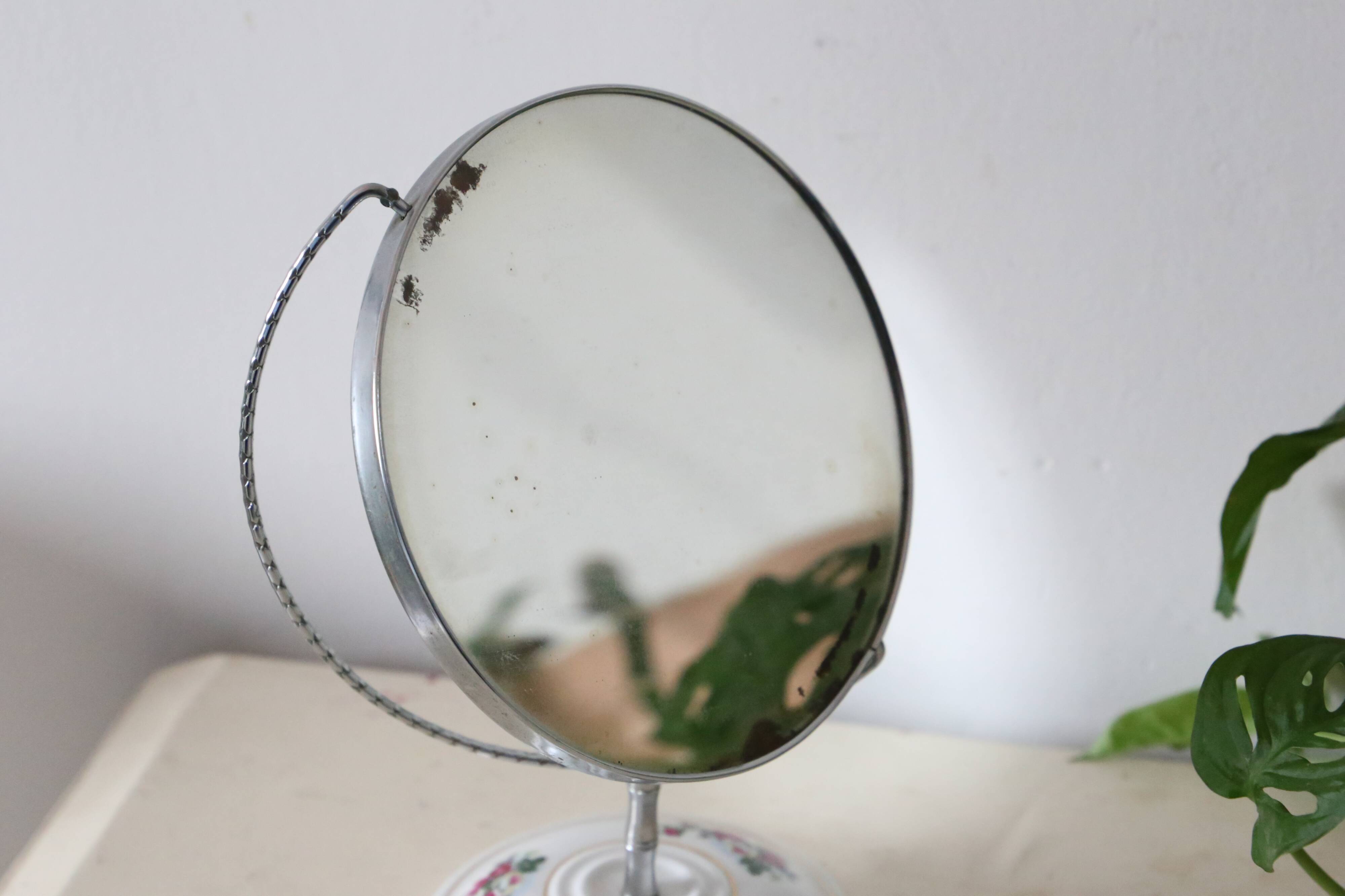 Standing mirror, porcelain base, vintage