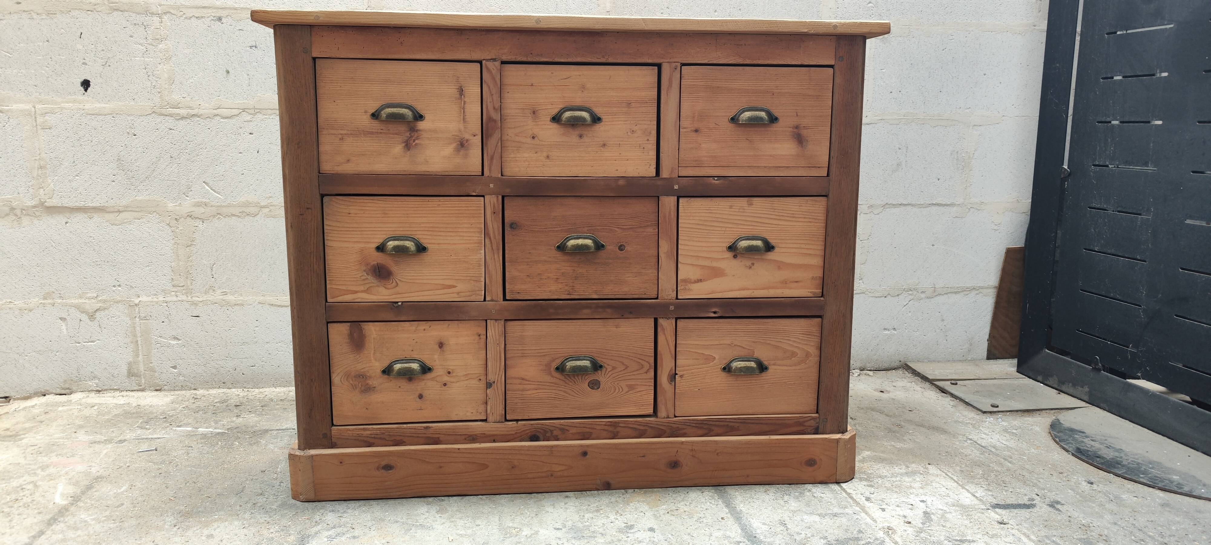 Commercial furniture with nine solid pine and oak drawers
