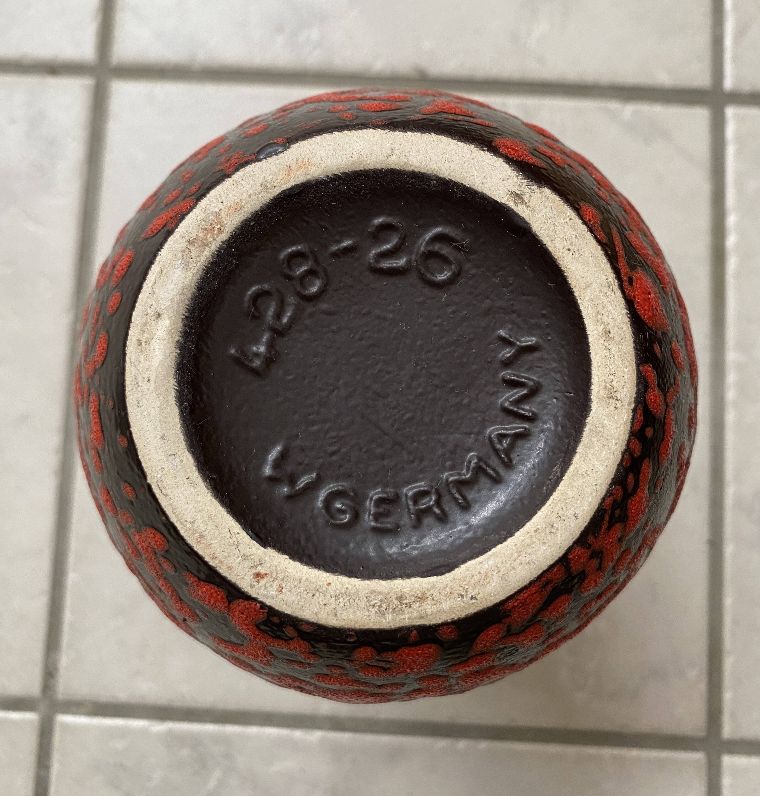 Scheurich vase model 428-26 red and black west germany pottery