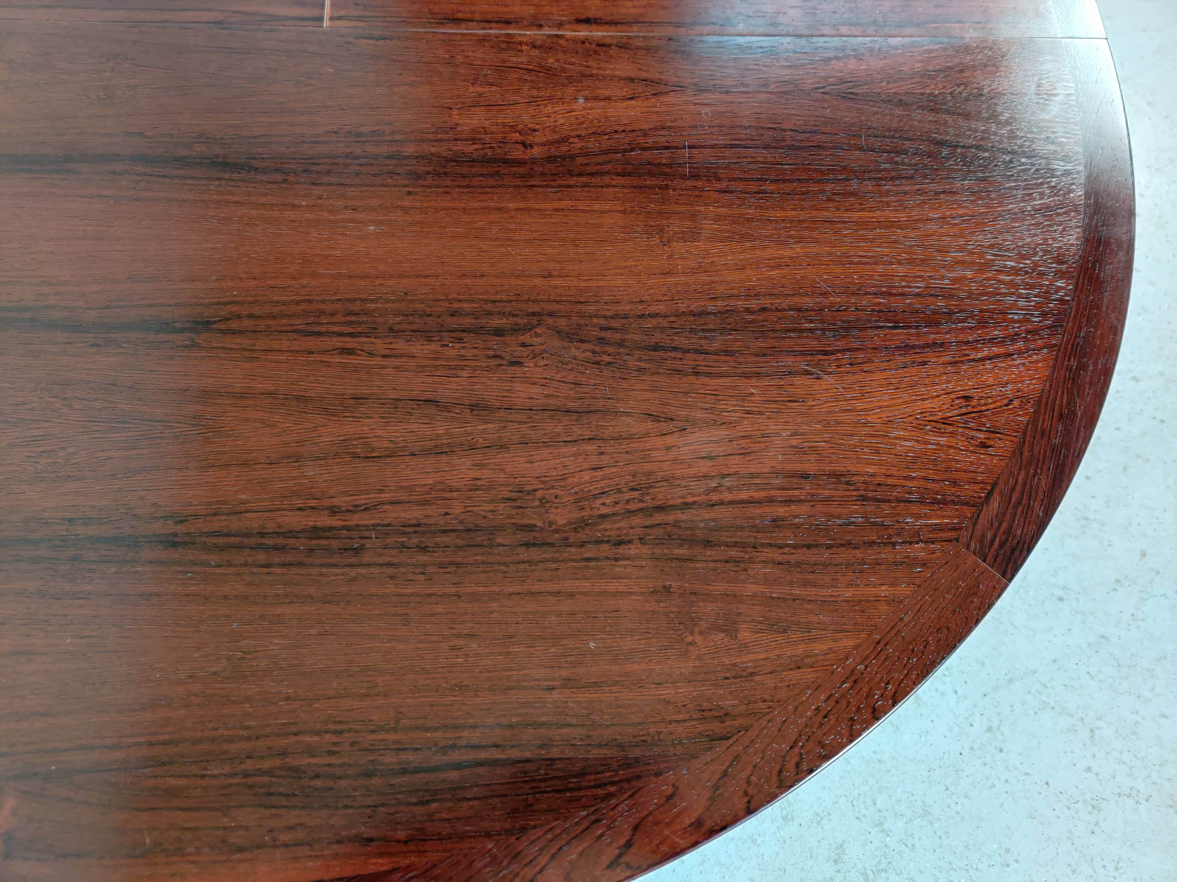 Table à manger ronde en palissandre avec rallonge, Lübke années 60/70