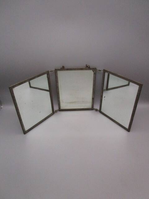 Small antique triptych barber mirror