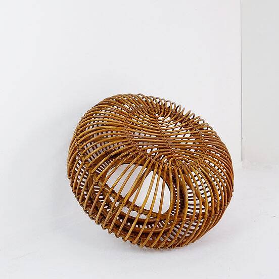 Mid-Century Modern Vintage Rattan Pouf in the Style of Albini 1960s
