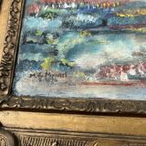 Very beautiful painting Landscape with reflections – M. de Moran 1996 with a 19th century frame