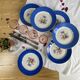 6 blue antique earthenware plates with flowers and gilding from Saint Amand Hamage.