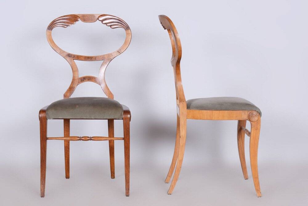 Biedermeier Oak & Walnut Chairs, Vienna, Austria, 1820s, Set of 4