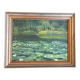 Original oil painting of a landscape with a pond and water lilies by Albert Morhain, 1930.
