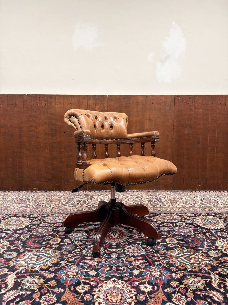 Classic English Cognac Chesterfield Desk Chair