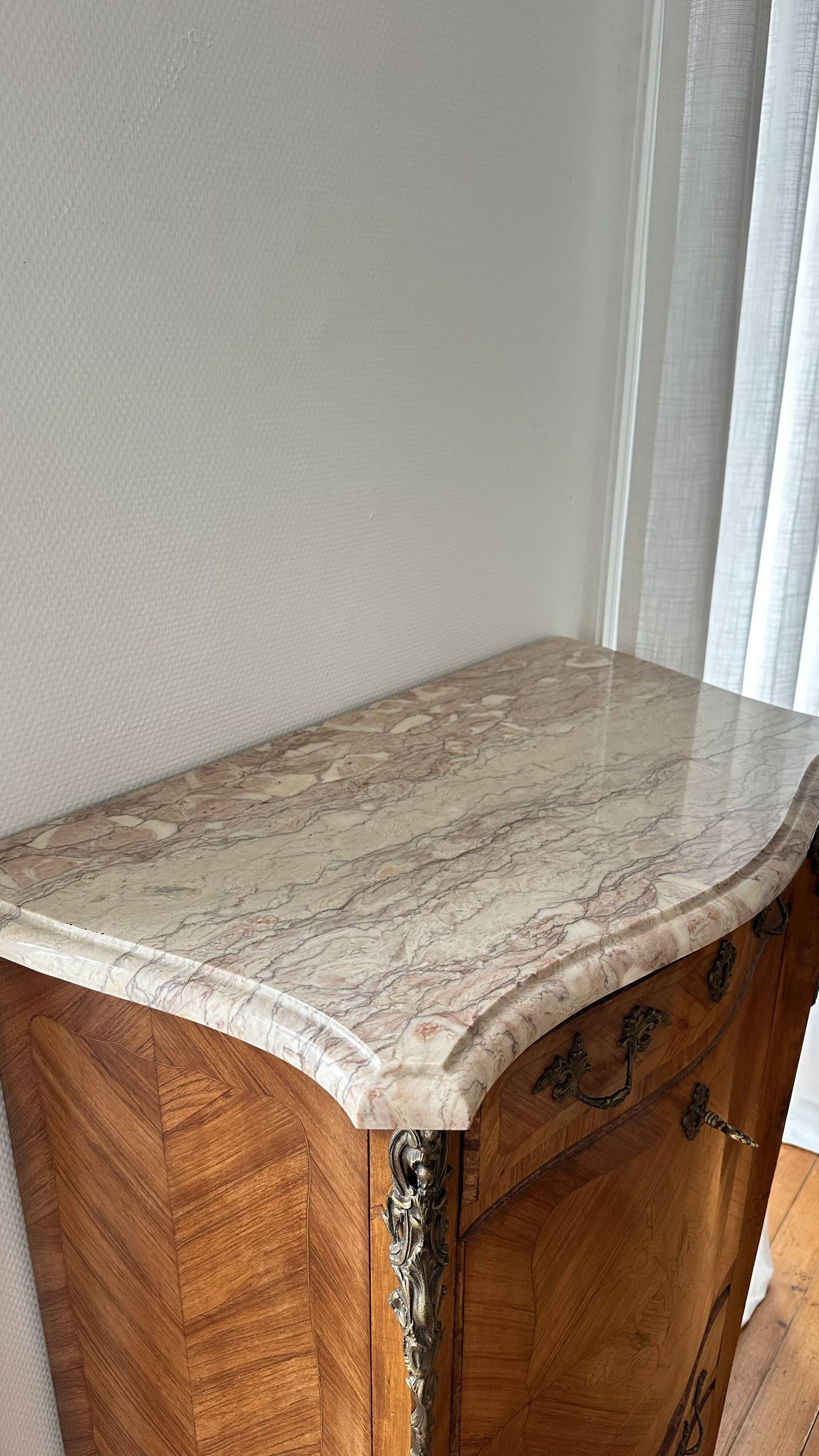 Louis XV style secretary in marquetry and marble