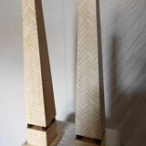 Pair of obelisk in bone marquetry, 70s