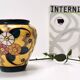 Futurist Yellow Glazed Earthenware Vase with Floral Motifs, Italy