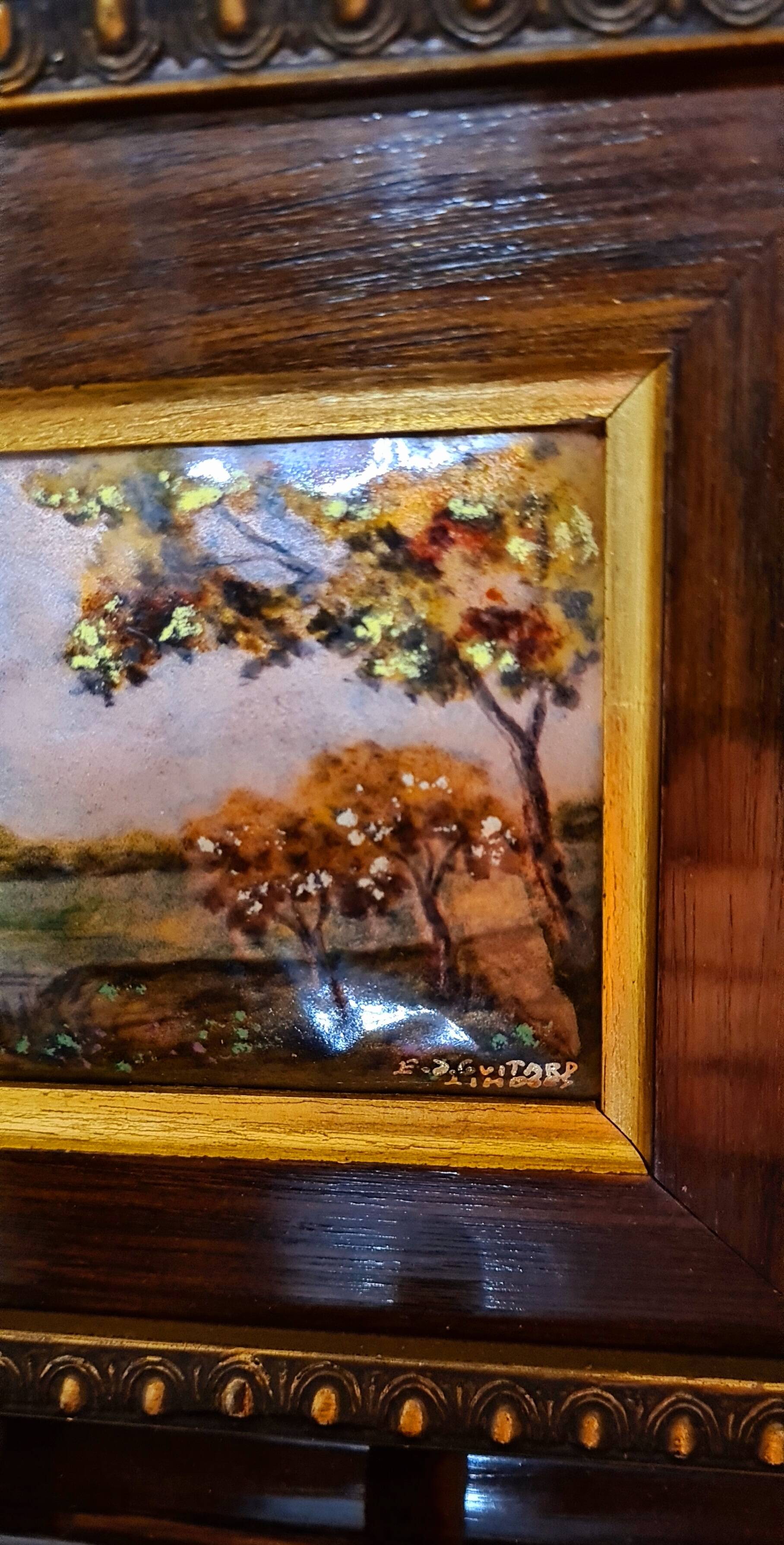 Original enamel painting, framed, signed EJ Guitard