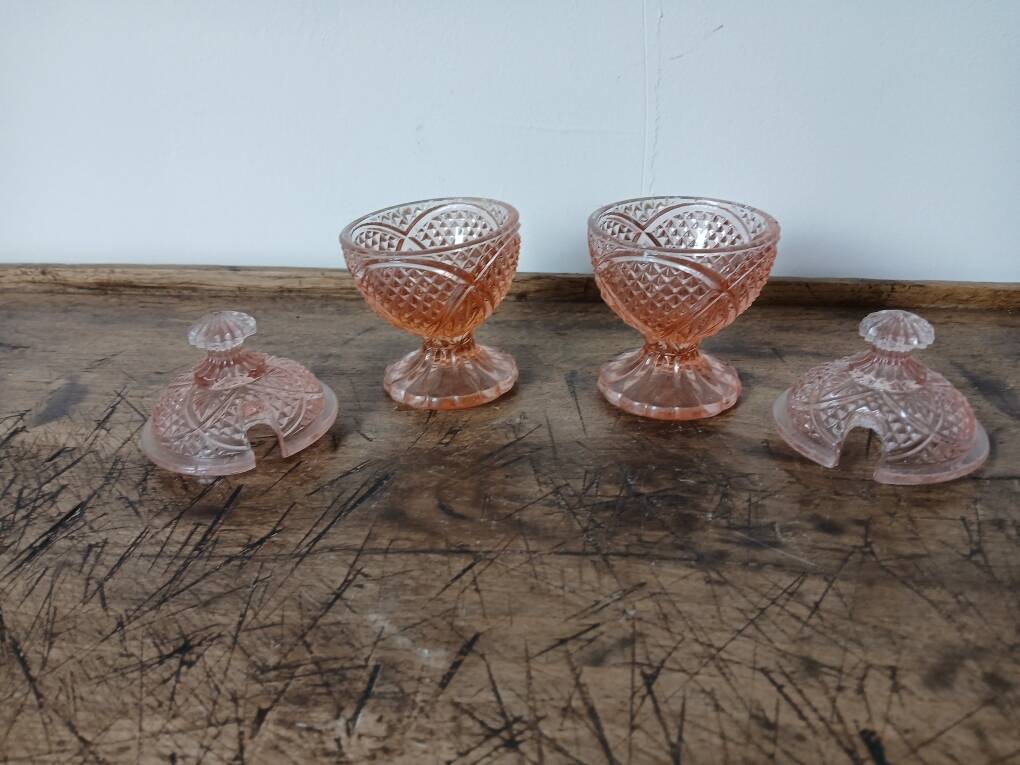 Chiseled Pink Glass Salt and Pepper Shaker Set
