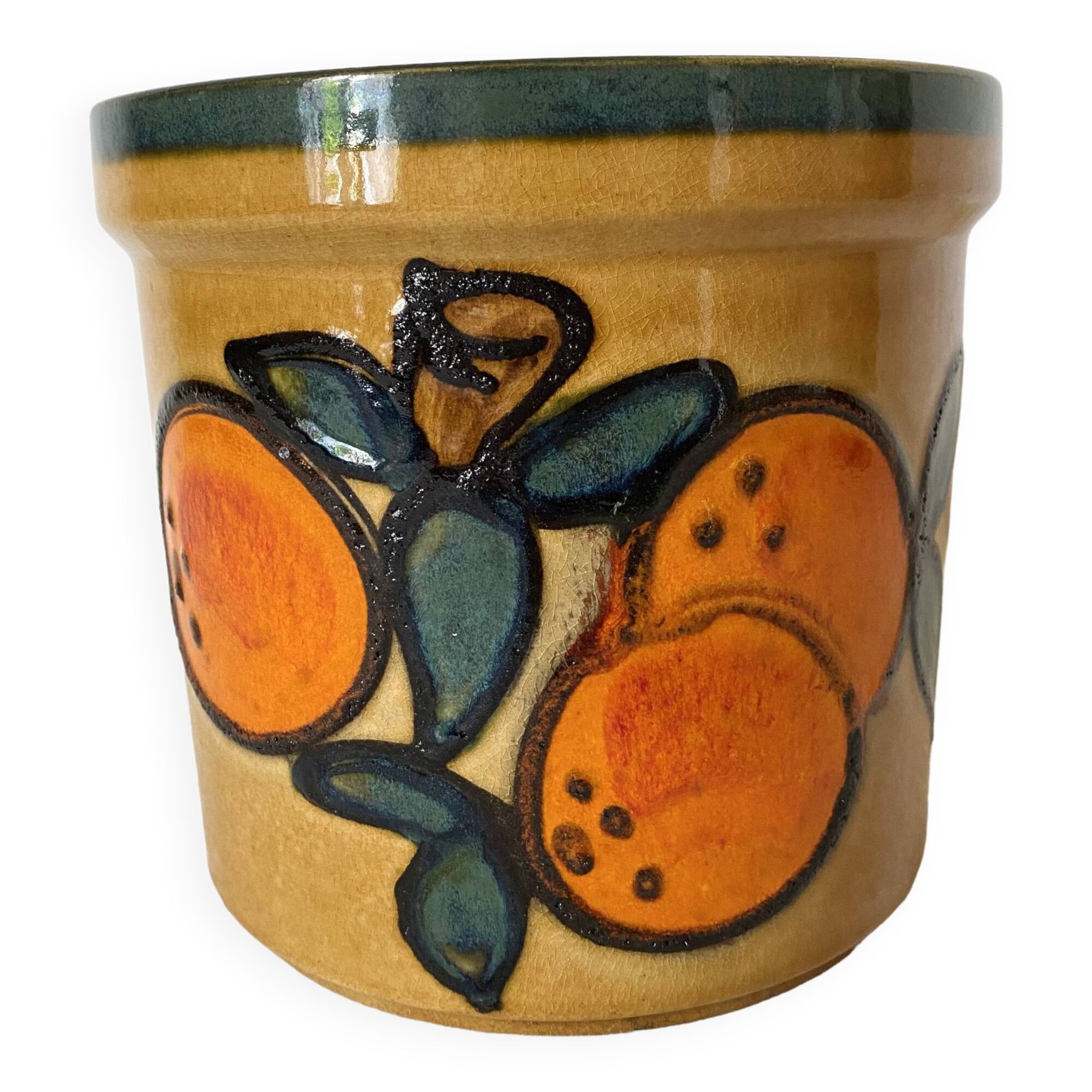 Large ceramic pot, Orange décor, 70s
