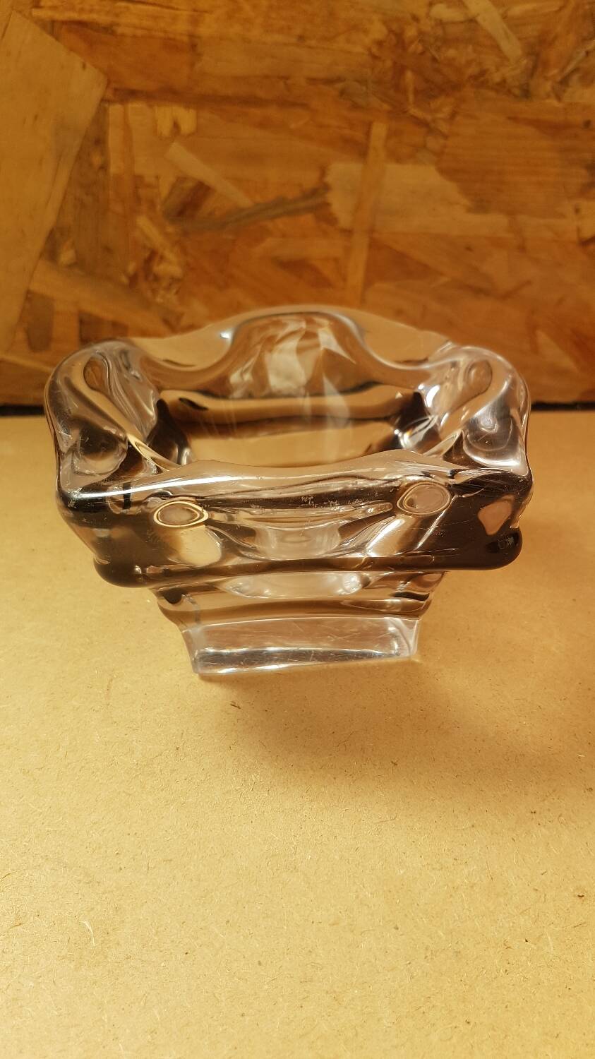 Old vintage transparent & smoked crystal ashtray