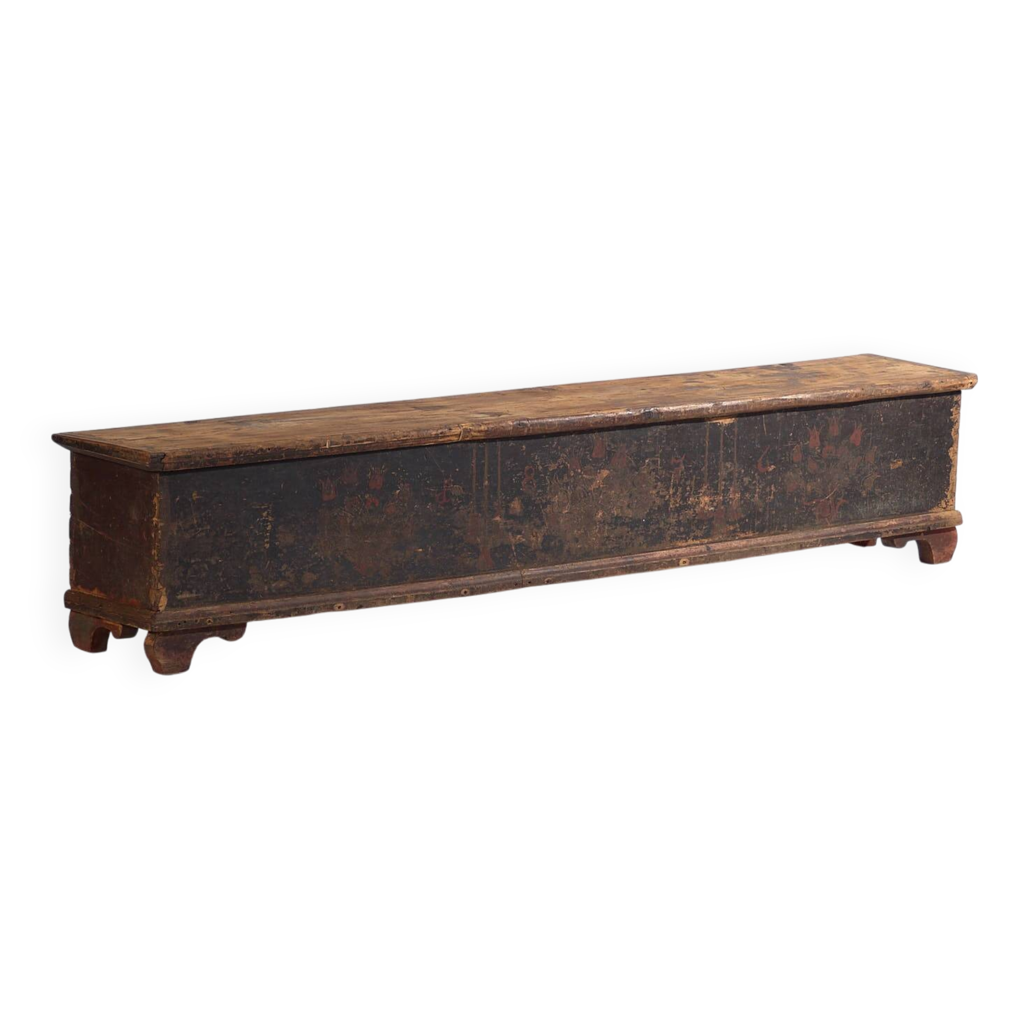 Antique long trunk painted with floral motifs (Year 1876) #1