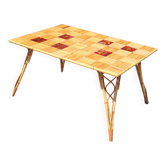 Audoux Minet attribution  rattan and ceramic dining table