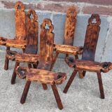 Set of 5 wooden tripod chairs