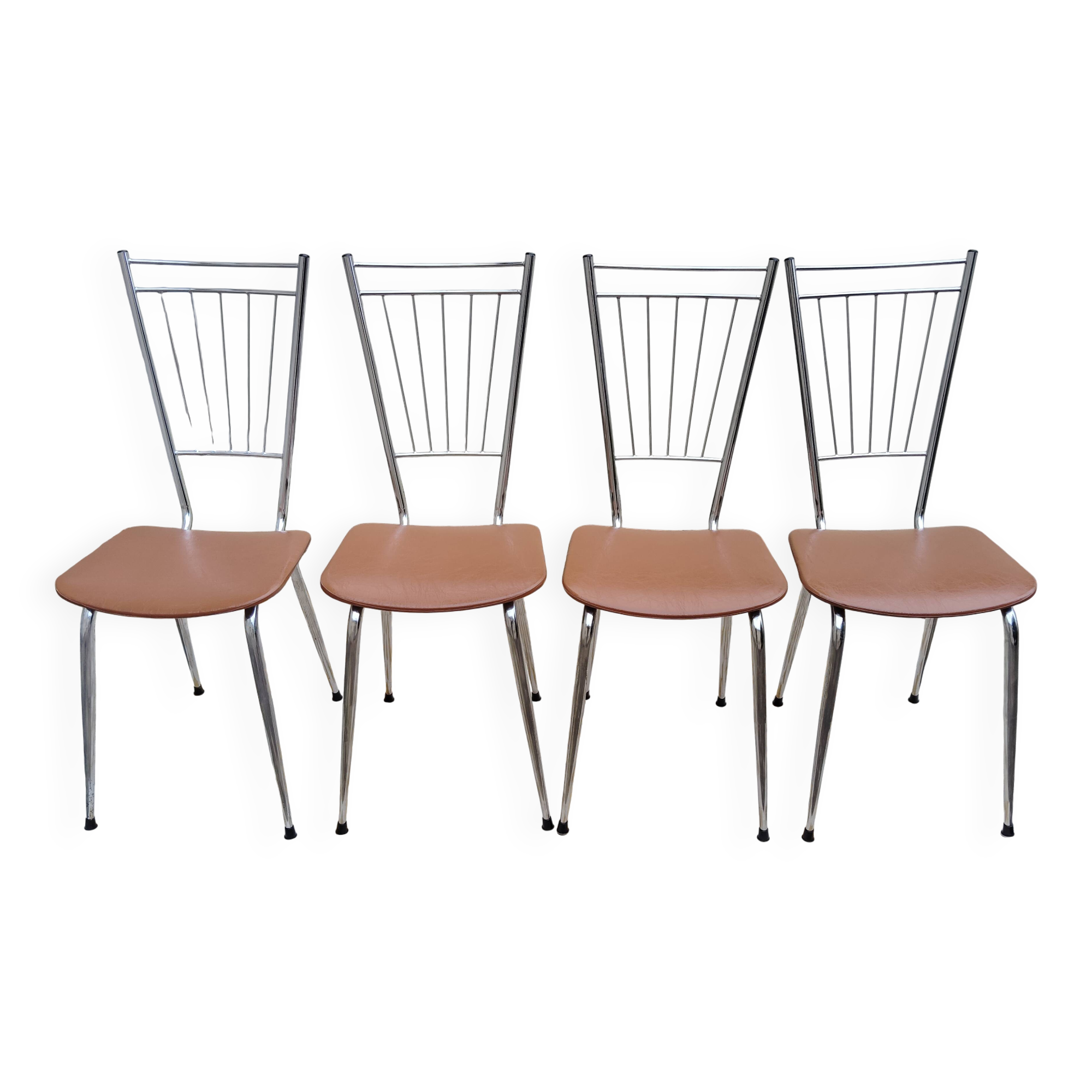 Set 4 chaises vintage scandinave chrome et simili