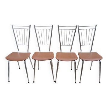 Set of 4 vintage Scandinavian chrome and faux leather chairs.