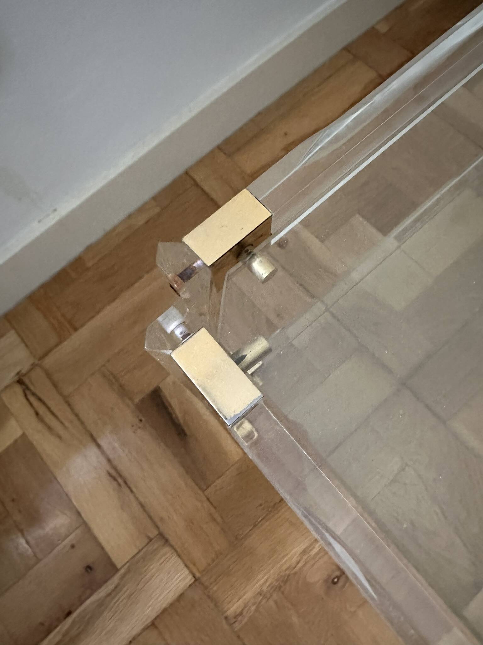 2 plexiglass, brass and glass coffee tables, circa 1970