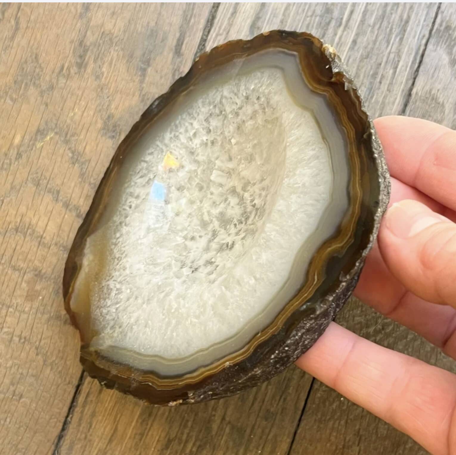 Vintage brown crystal agate slice tray agate ashtray 1960